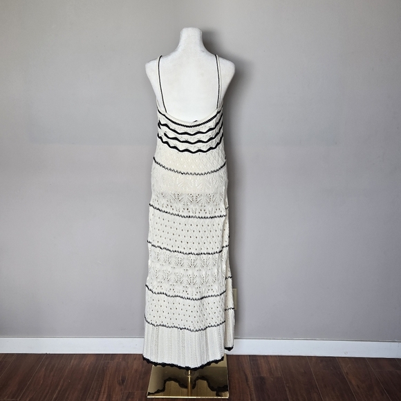 Zara Boho Crochet Open Knit Strappy Beach Maxi Dress Cream with Black Trim Large - Picture 10 of 11